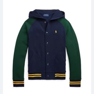 NWT Polo Ralph Lauren Boys Fleece Hooded Navy Colorblock Baseball Sweatshirt S 8